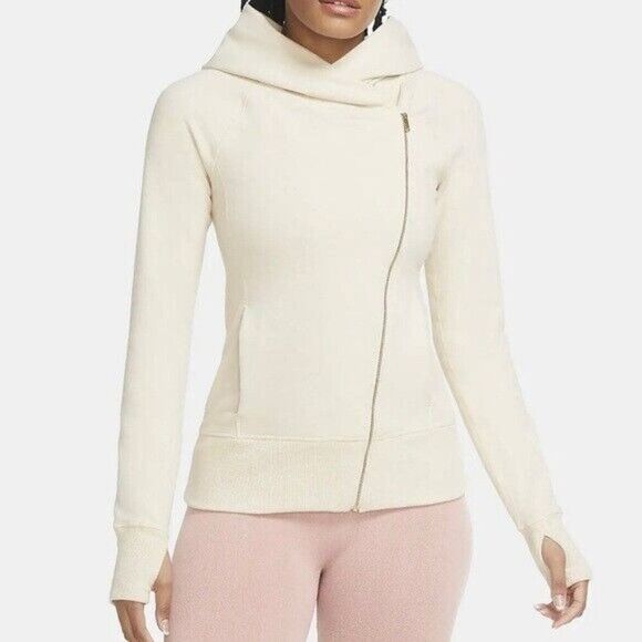 Nike Tops - Nike Yoga Full Zip Hoodie Womens Small Beige Asymmetrical CU5321 140